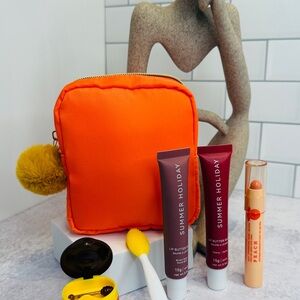 Vibrant Orange Cosmetic Bag with Accessories